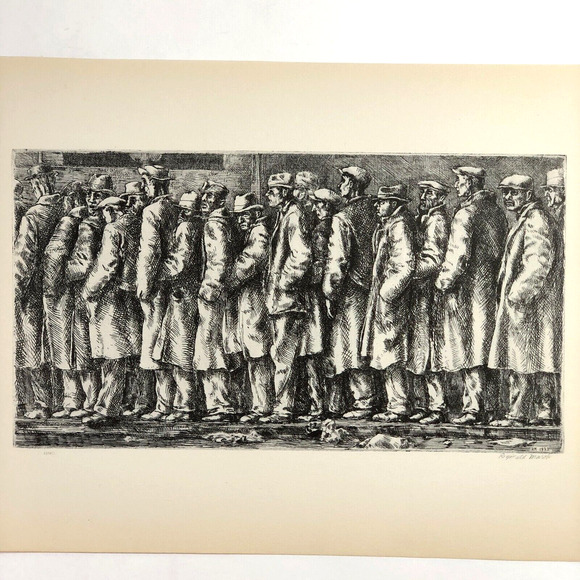 Reginald Marsh "Bread Line" 1930s Art Print Great Depression New York Sketch Vtg - Picture 2 of 11